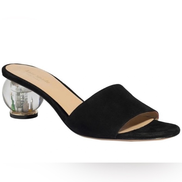 Kate Spade Black Suede Polished NYC Snow Globe Slide Sandals *Minor Flaws* - Picture 11 of 13